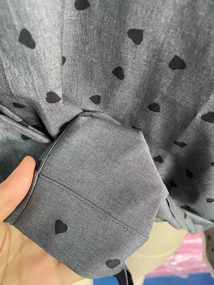 Heart Print Button Up Flounce Sleeve Shirt Shirts & Tops The Nichole Collection