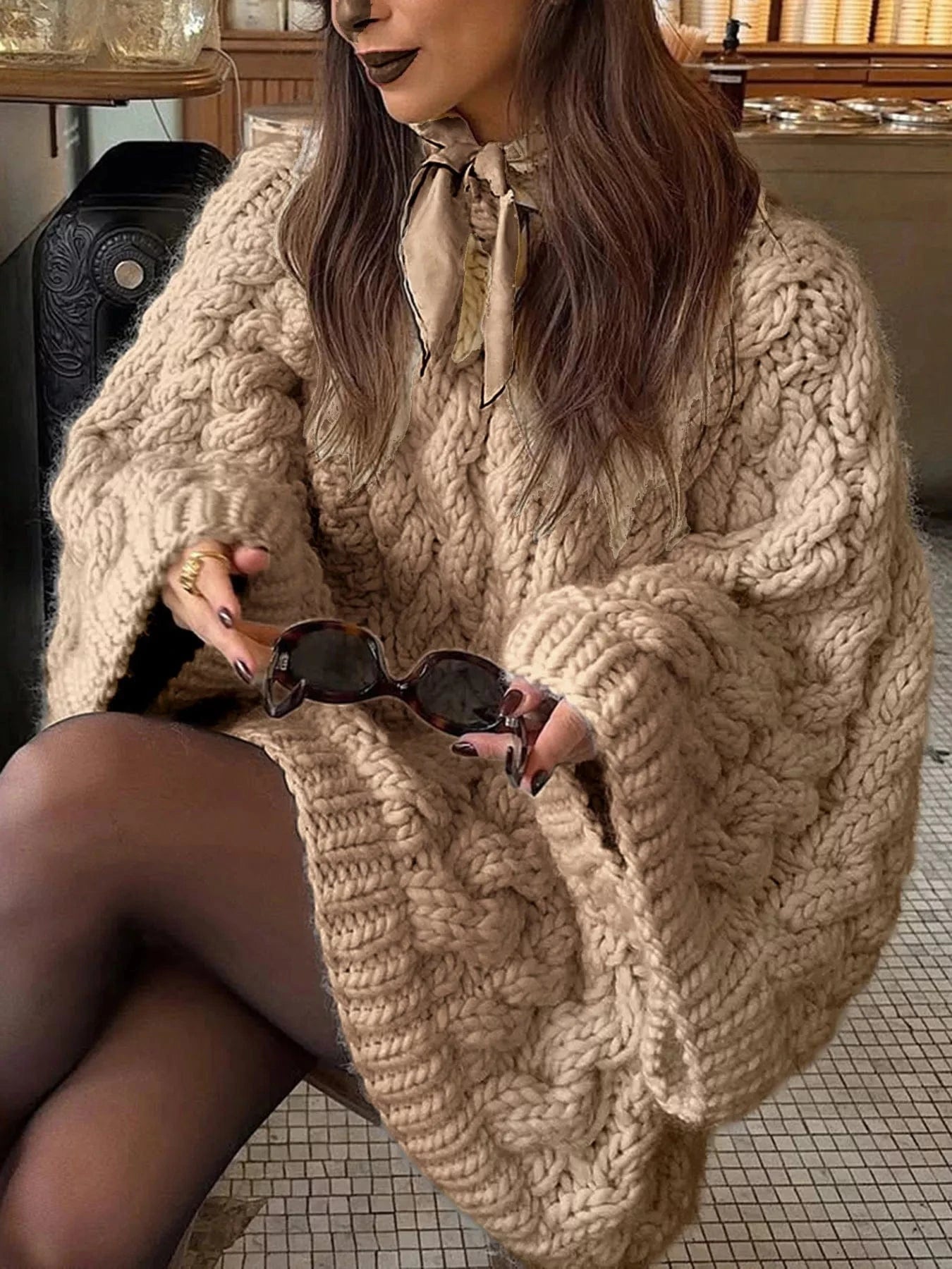 Heritage Cable Knit Sweater Sweaters Khaki / S The Nichole Collection