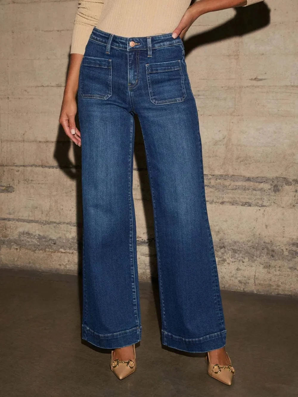High Rise Front Pocket Patch Wide Leg Jeans Medium / S The Nichole Collection