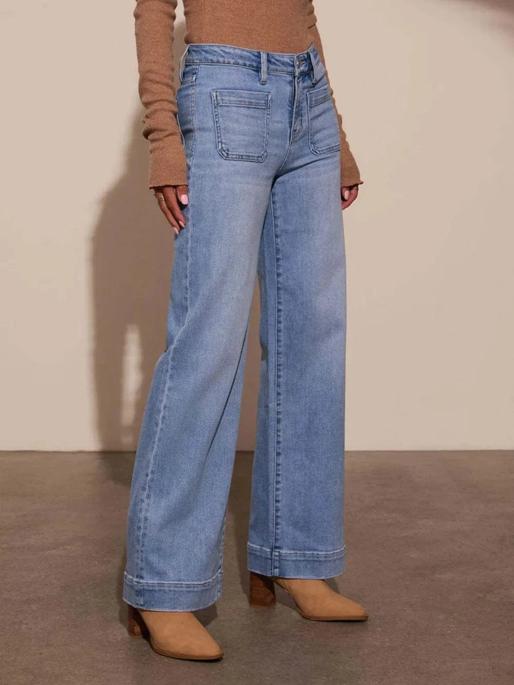 High Rise Front Pocket Patch Wide Leg Jeans The Nichole Collection