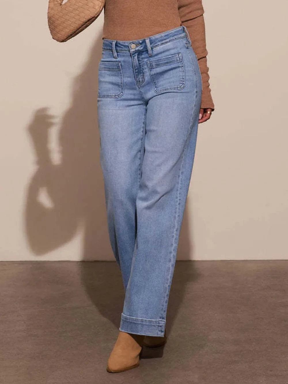 High Rise Front Pocket Patch Wide Leg Jeans The Nichole Collection