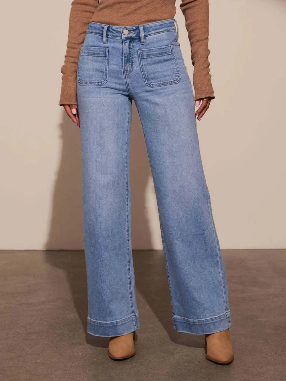High Rise Front Pocket Patch Wide Leg Jeans The Nichole Collection
