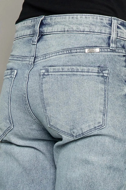 High Waist Button Fly Raw Hem Cropped Straight Jeans The Nichole Collection