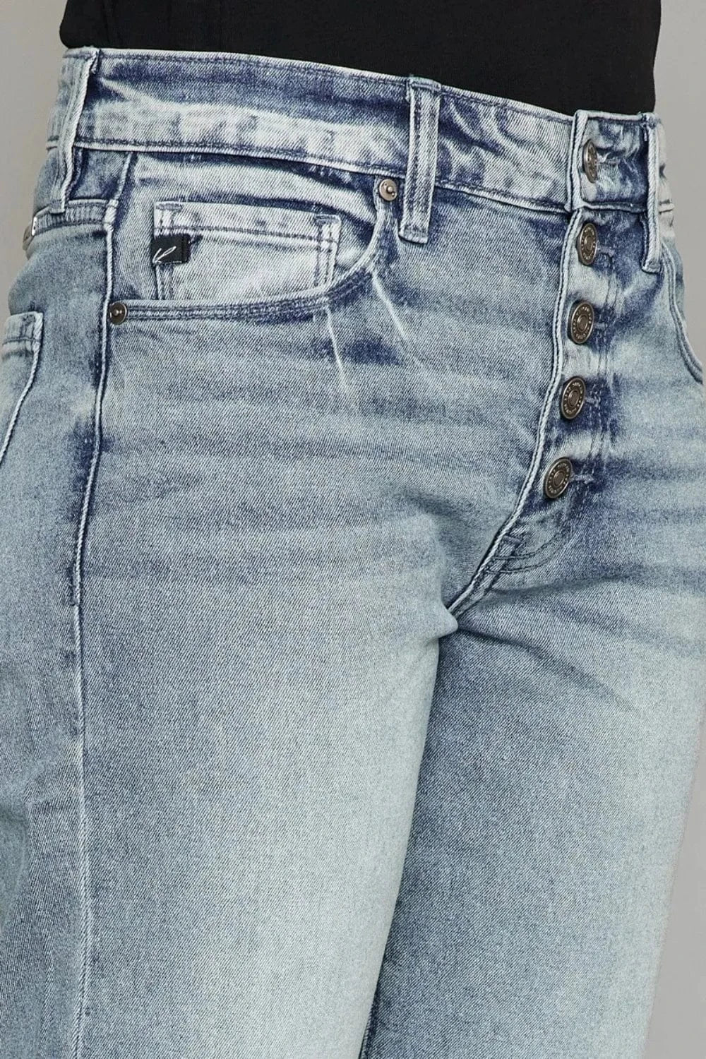 High Waist Button Fly Raw Hem Cropped Straight Jeans The Nichole Collection