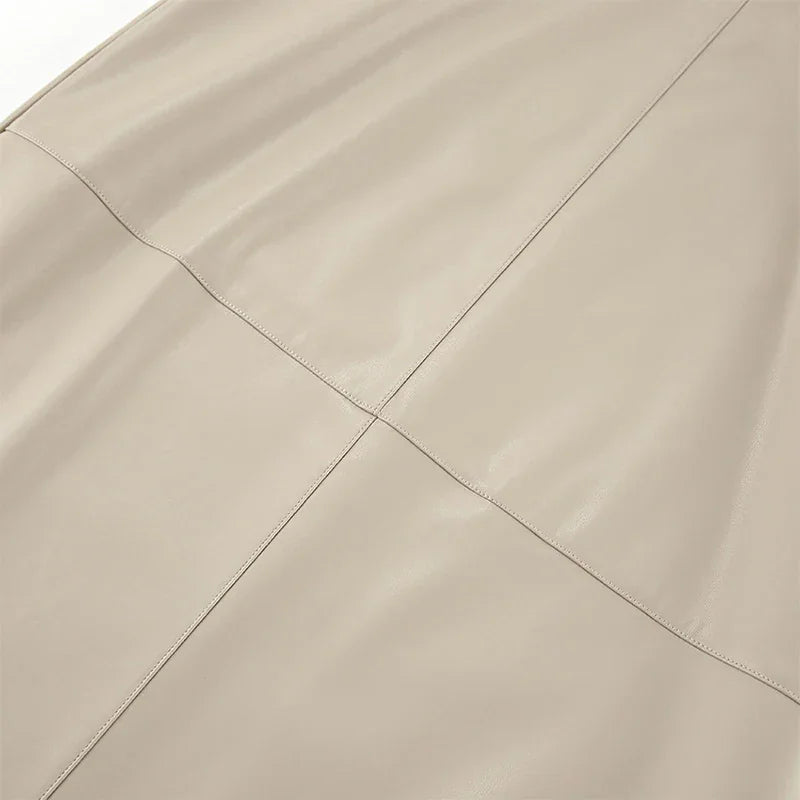 High-Waist Faux Leather Midi Skirt with Back Slit The Nichole Collection - Official Site