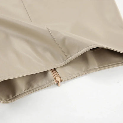 High-Waist Faux Leather Midi Skirt with Back Slit The Nichole Collection - Official Site