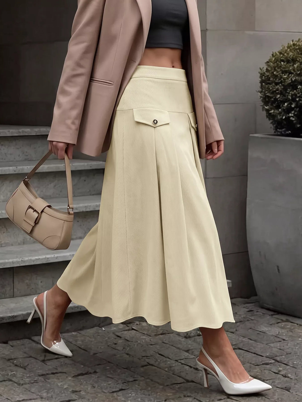 High Waist Pleated Midi Skirt The Nichole Collection - Official Site