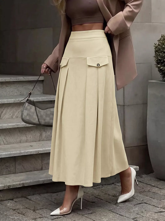High Waist Pleated Midi Skirt Khaki / S The Nichole Collection - Official Site