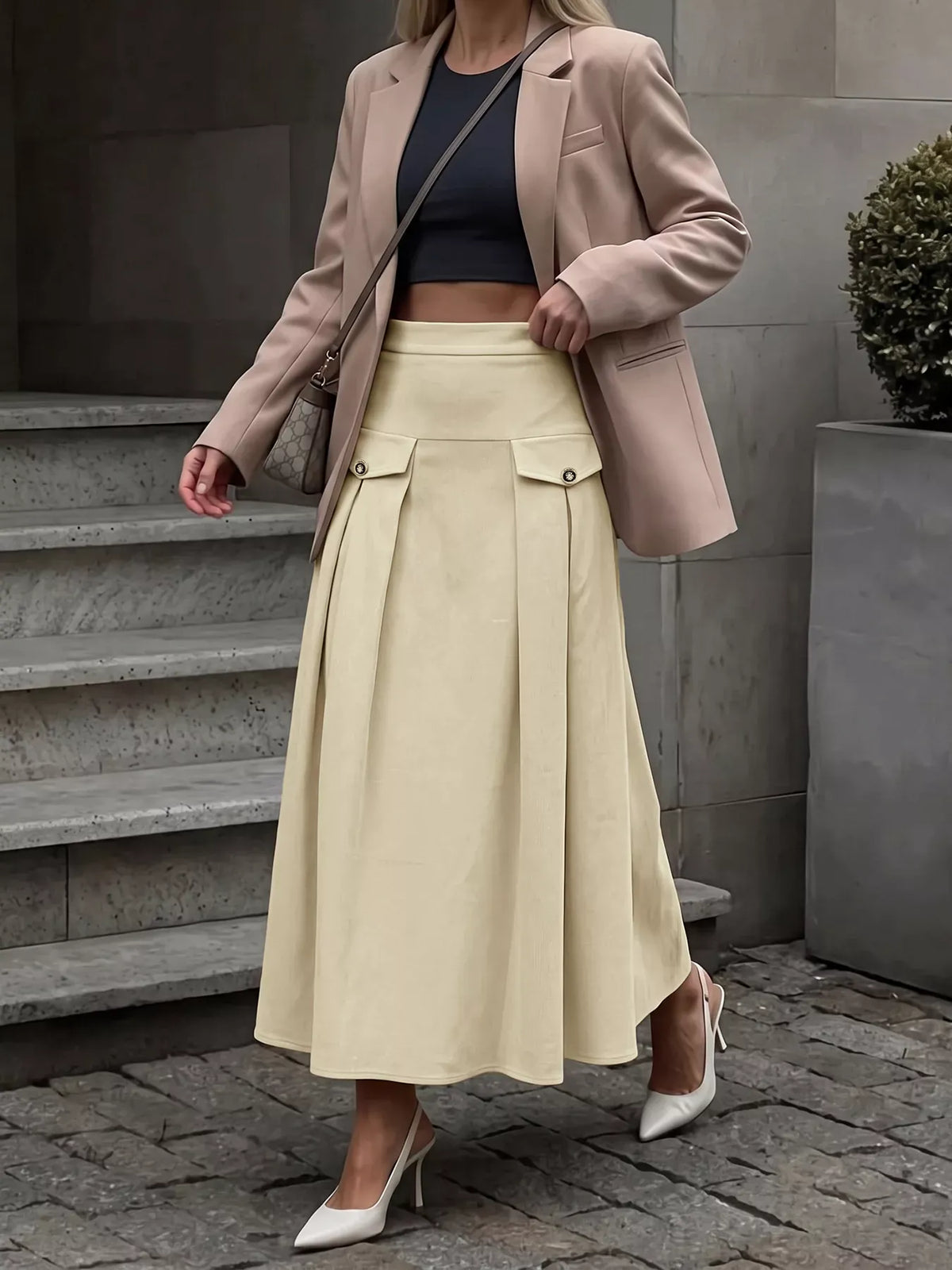 High Waist Pleated Midi Skirt The Nichole Collection - Official Site