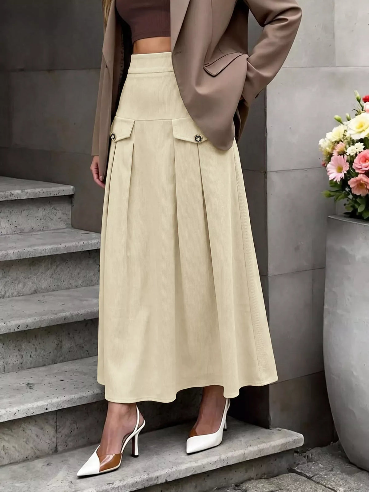 High Waist Pleated Midi Skirt The Nichole Collection - Official Site