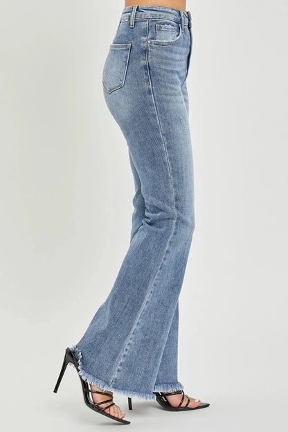 High Waist Raw Hem Flare Jeans The Nichole Collection