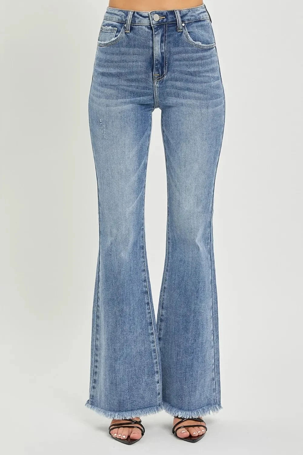 High Waist Raw Hem Flare Jeans The Nichole Collection