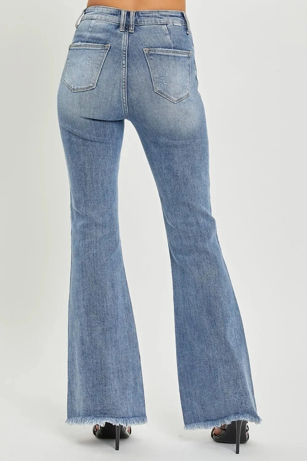 High Waist Raw Hem Flare Jeans The Nichole Collection