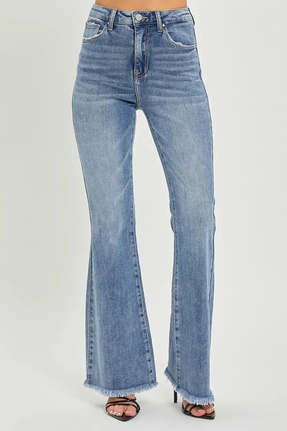 High Waist Raw Hem Flare Jeans The Nichole Collection