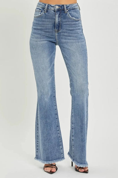 High Waist Raw Hem Flare Jeans The Nichole Collection