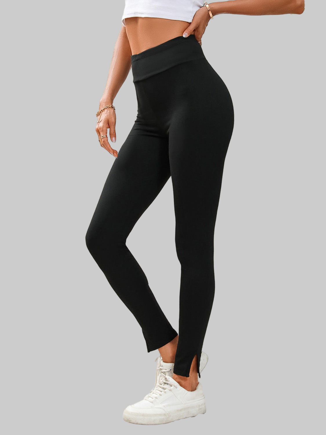 High Waist Slit Leggings Black / S The Nichole Collection