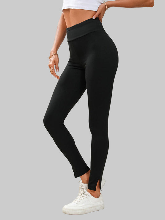 High Waist Slit Leggings Black / S The Nichole Collection