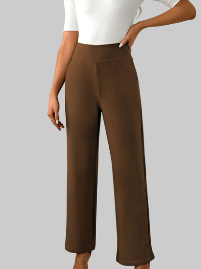 High Waist Straight Leg Pants Dress Pants Brown / S The Nichole Collection