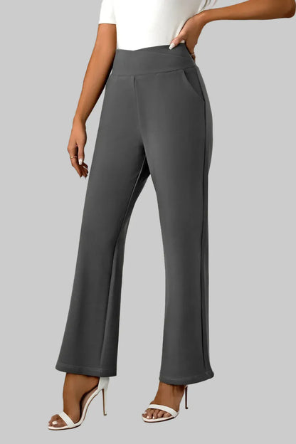 High Waist Straight Leg Pants Dress Pants Dark Gray / S The Nichole Collection
