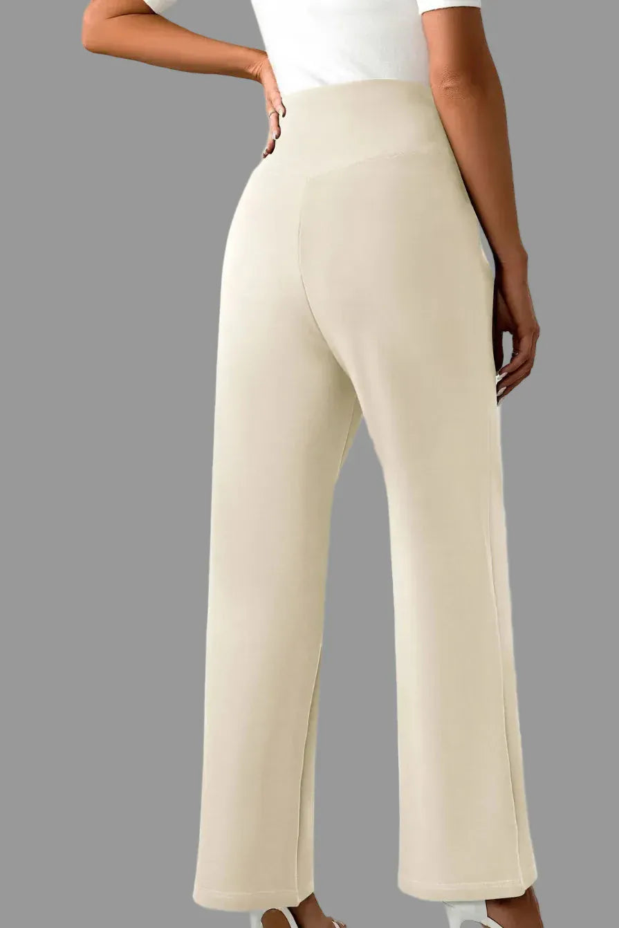 High Waist Straight Leg Pants Dress Pants Beige / S The Nichole Collection