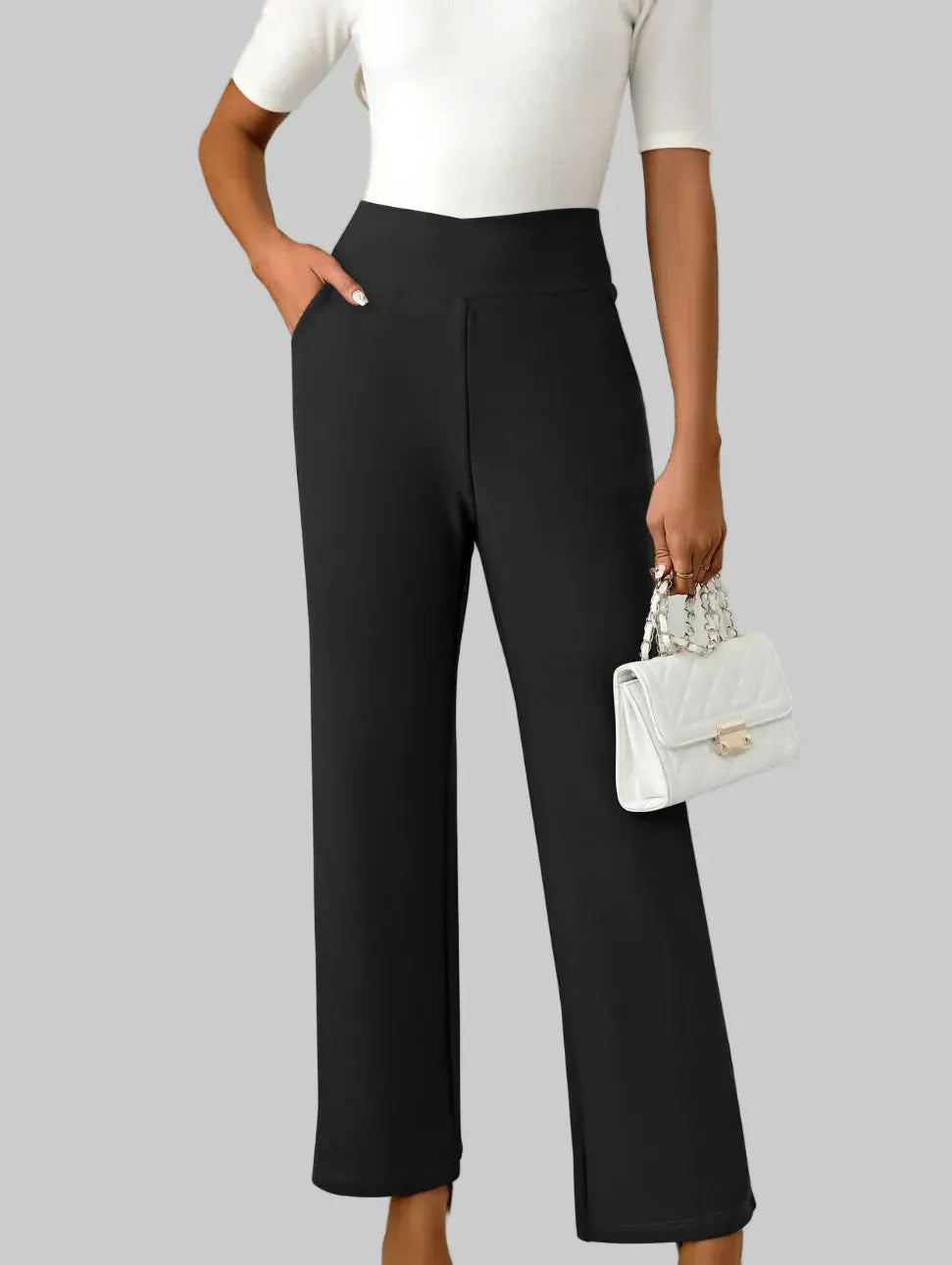 High Waist Straight Leg Pants Dress Pants Black / S The Nichole Collection