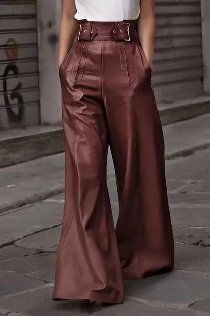High Waist Wide Flare Pants Dress Pants Burgundy / S The Nichole Collection