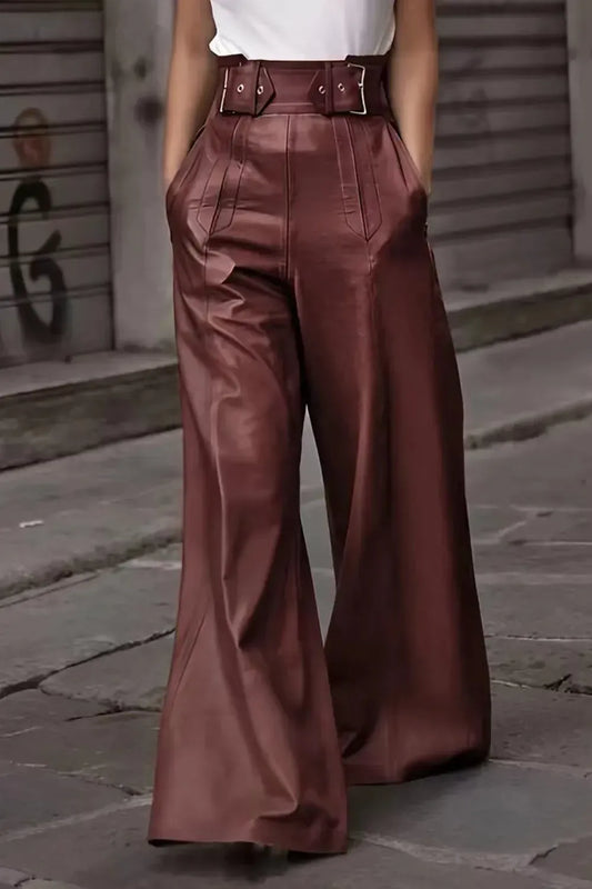 High Waist Wide Flare Pants Dress Pants Burgundy / S The Nichole Collection