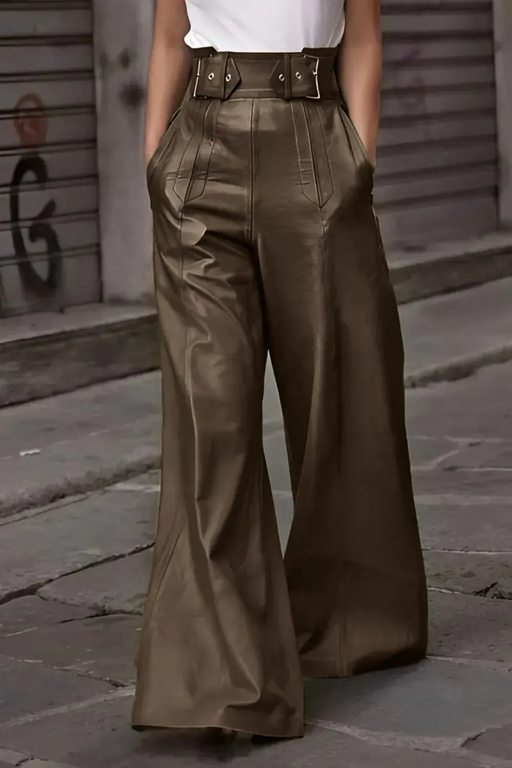 High Waist Wide Flare Pants Dress Pants Chocolate / S The Nichole Collection