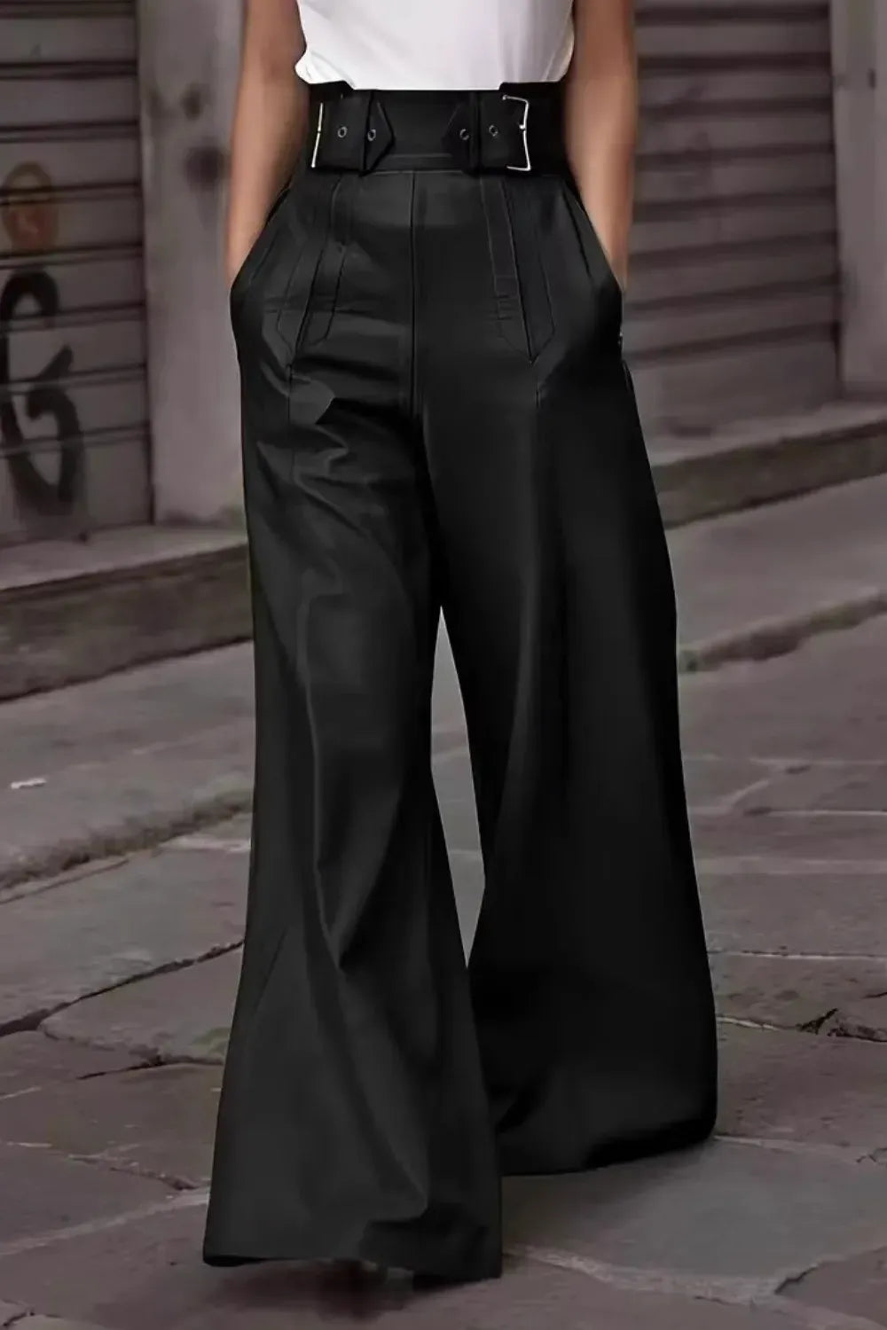 High Waist Wide Flare Pants Dress Pants Black / S The Nichole Collection
