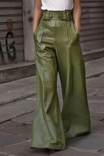 High Waist Wide Flare Pants Dress Pants Moss / S The Nichole Collection