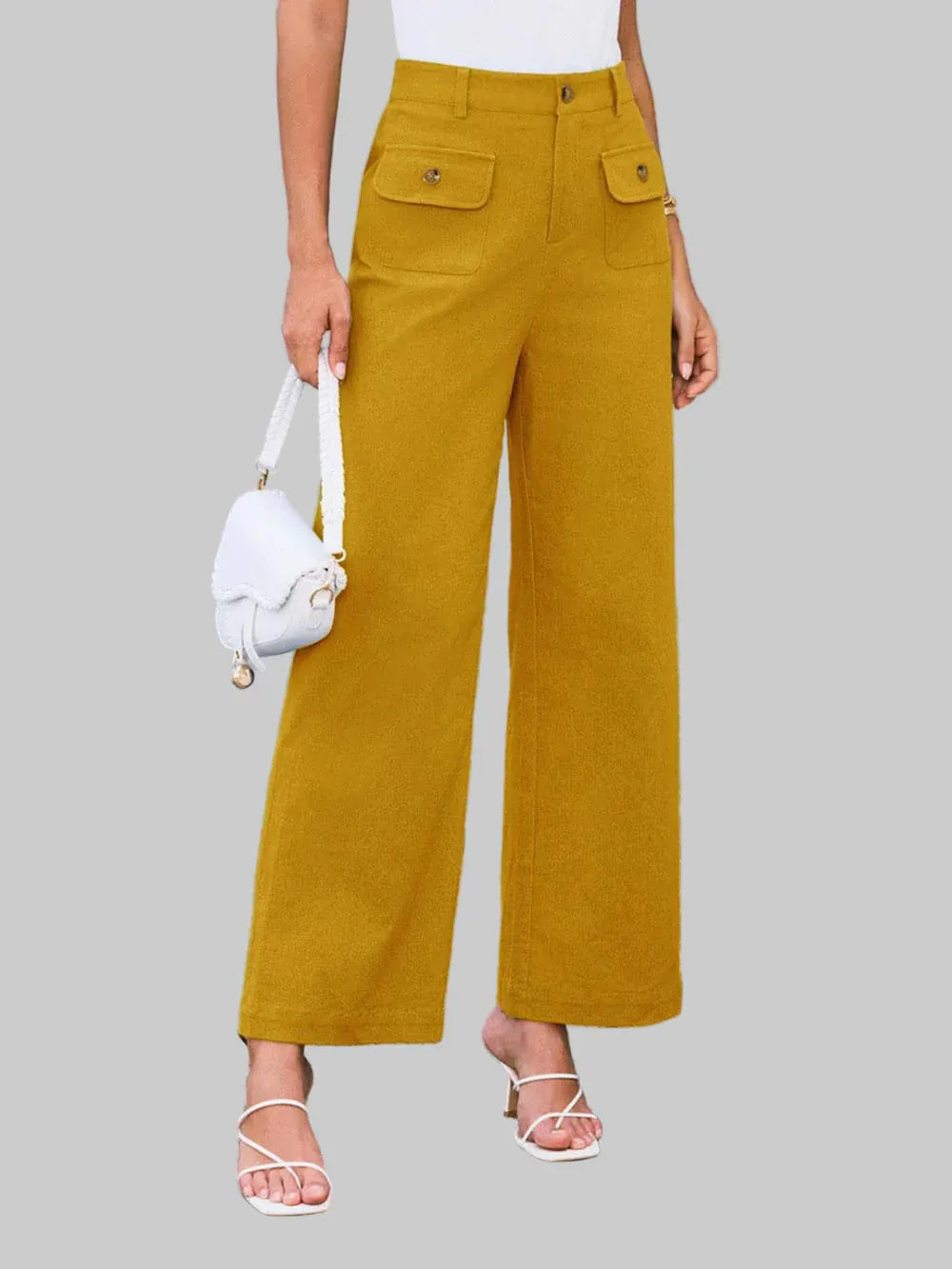 High Waist Wide Leg Pants Dress Pants Mustard / S The Nichole Collection