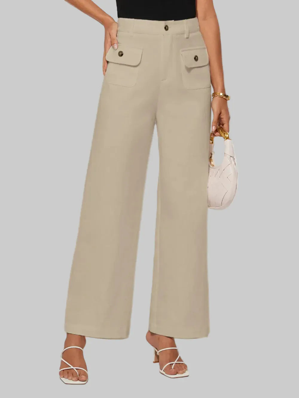 High Waist Wide Leg Pants Dress Pants Tan / S The Nichole Collection