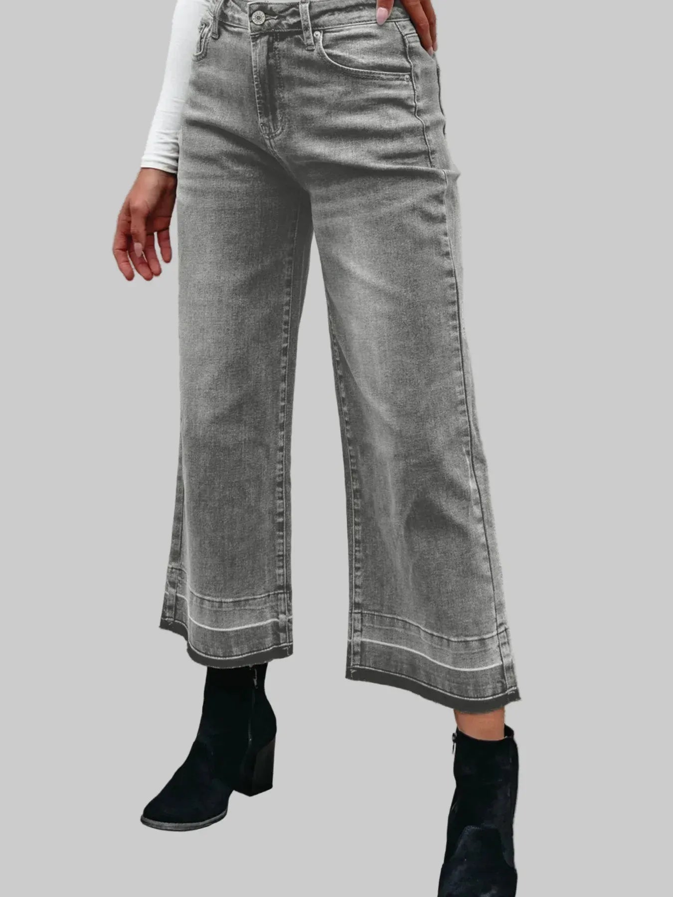 High Waist Wide Leg Washed Jeans Dark Gray / 4 The Nichole Collection