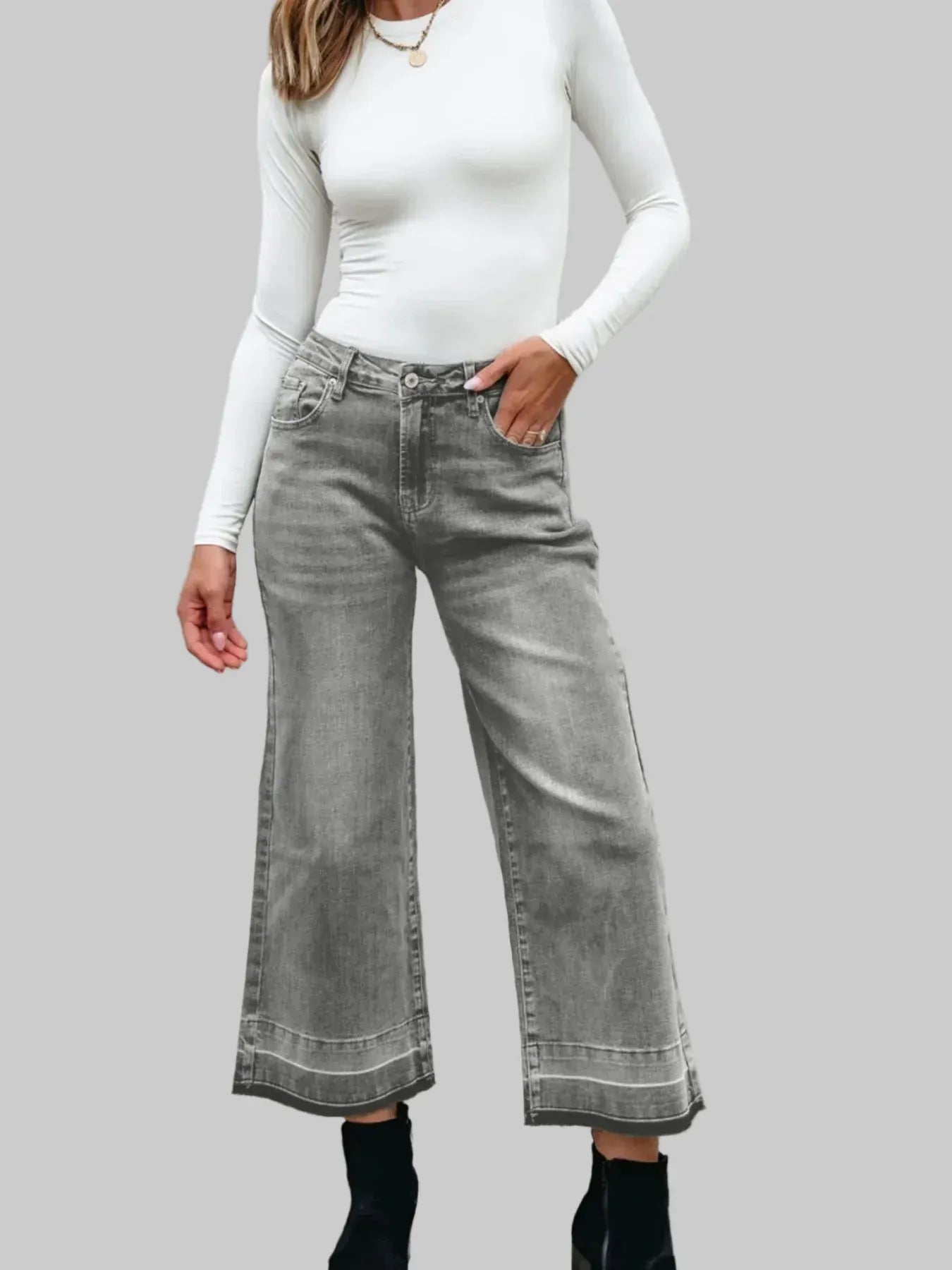 High Waist Wide Leg Washed Jeans The Nichole Collection