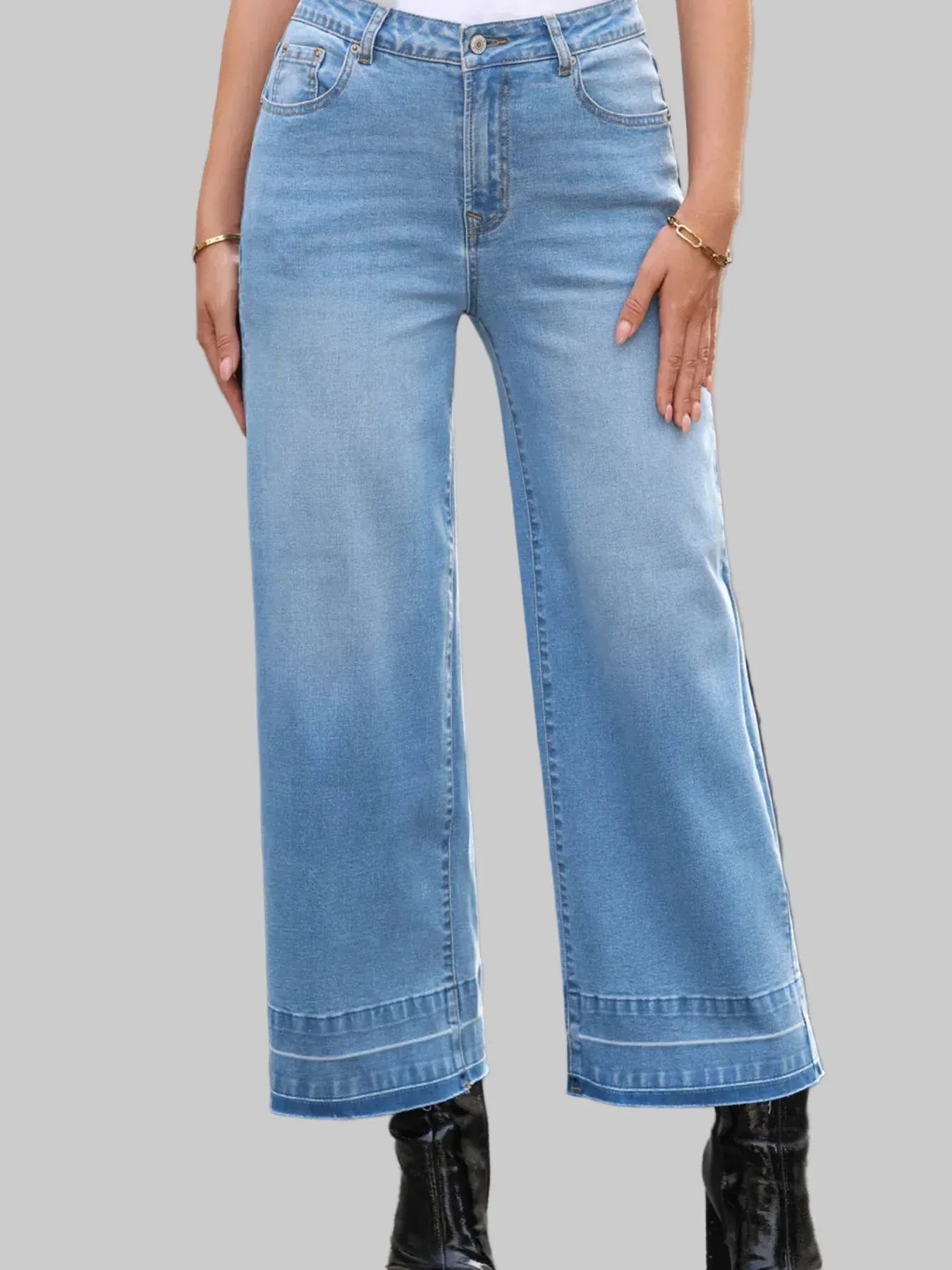 High Waist Wide Leg Washed Jeans The Nichole Collection