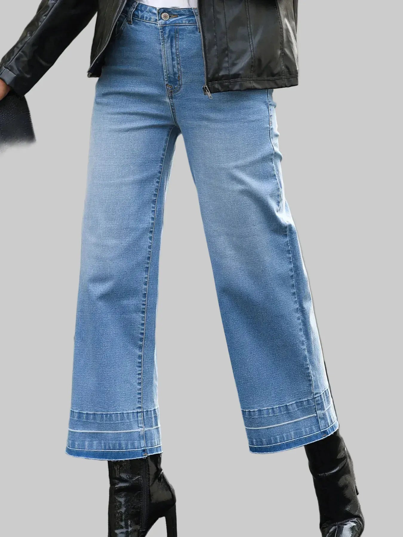 High Waist Wide Leg Washed Jeans Light Blue / 4 The Nichole Collection