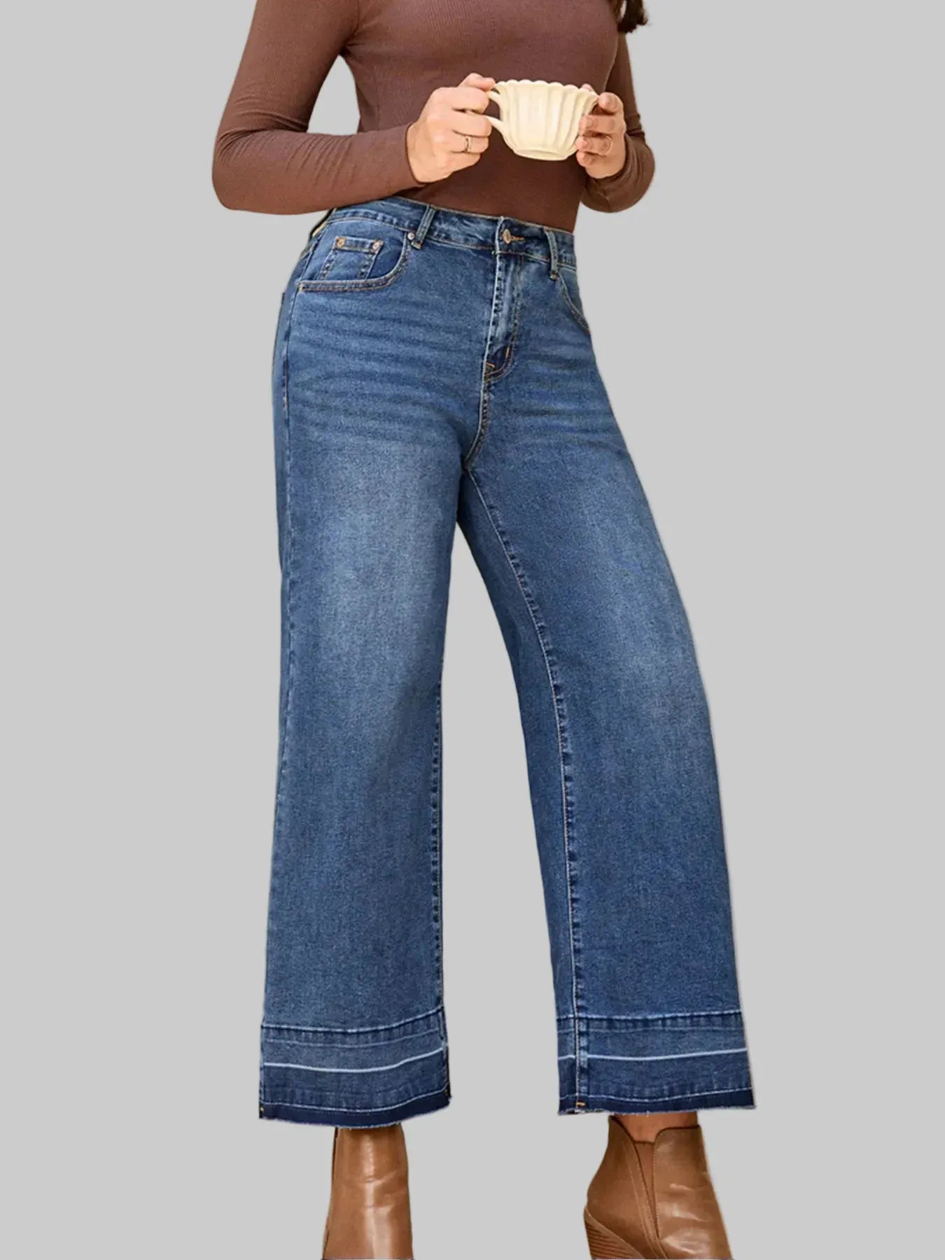 High Waist Wide Leg Washed Jeans The Nichole Collection