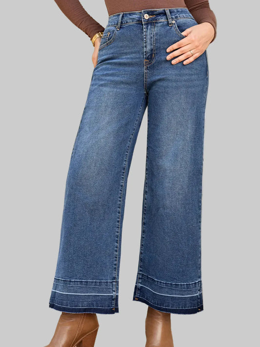 High Waist Wide Leg Washed Jeans Navy / 4 The Nichole Collection
