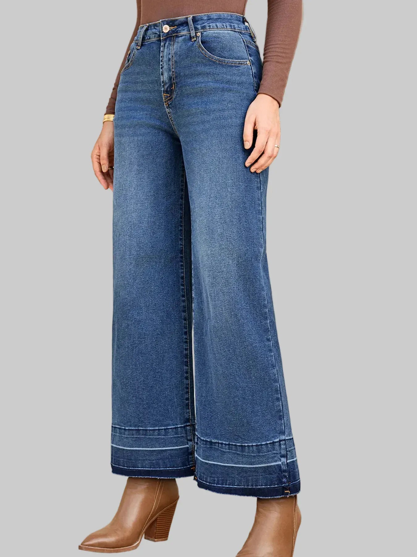 High Waist Wide Leg Washed Jeans The Nichole Collection