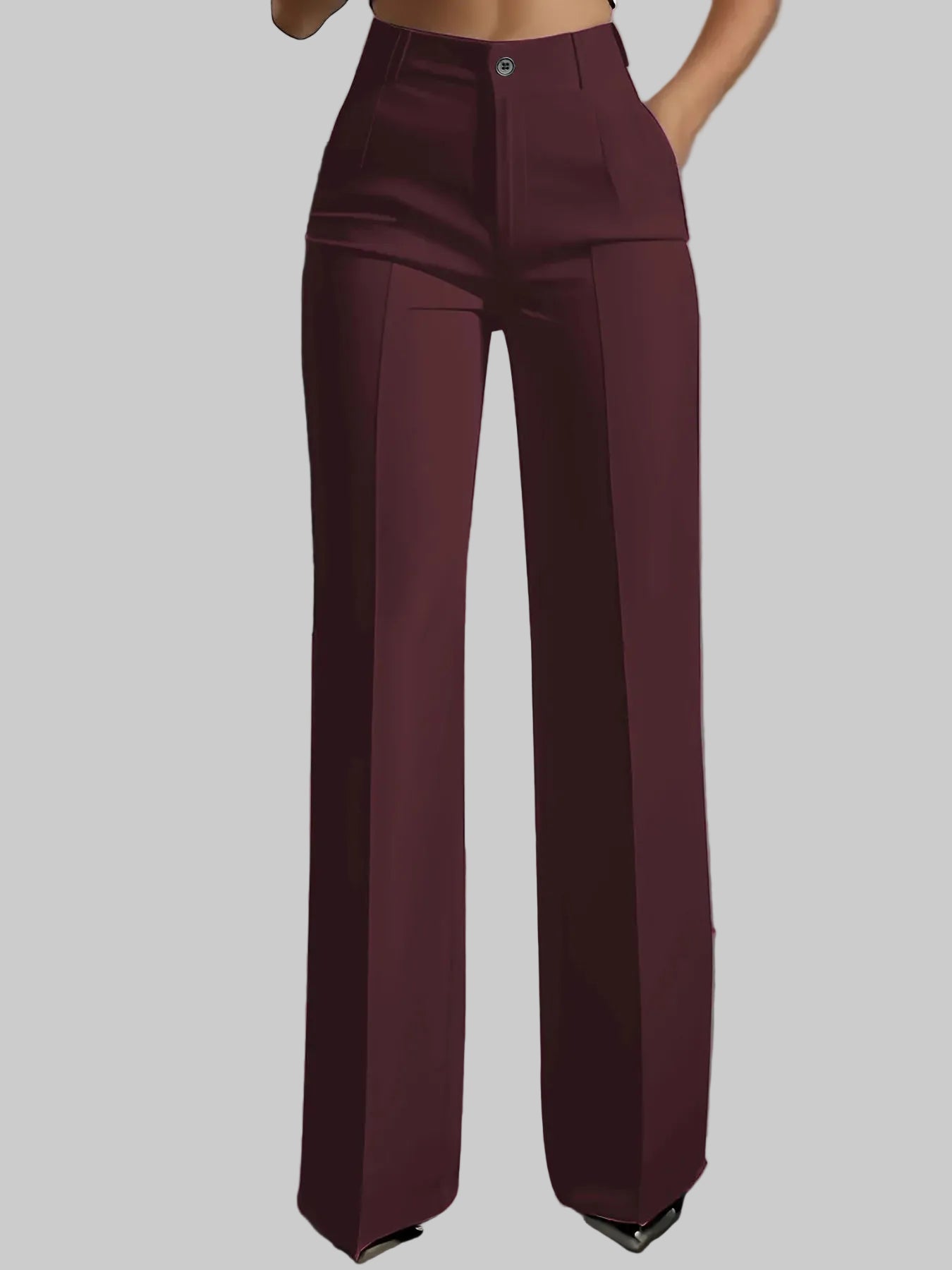 High-Waisted Draped Straight Leg Pants Burgundy / S The Nichole Collection - Official Site