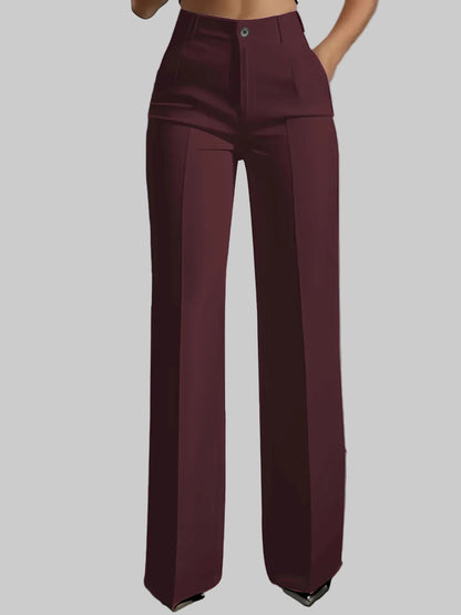 High-Waisted Draped Straight Leg Pants Burgundy / S The Nichole Collection - Official Site