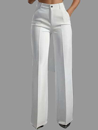 High-Waisted Draped Straight Leg Pants White / S The Nichole Collection - Official Site