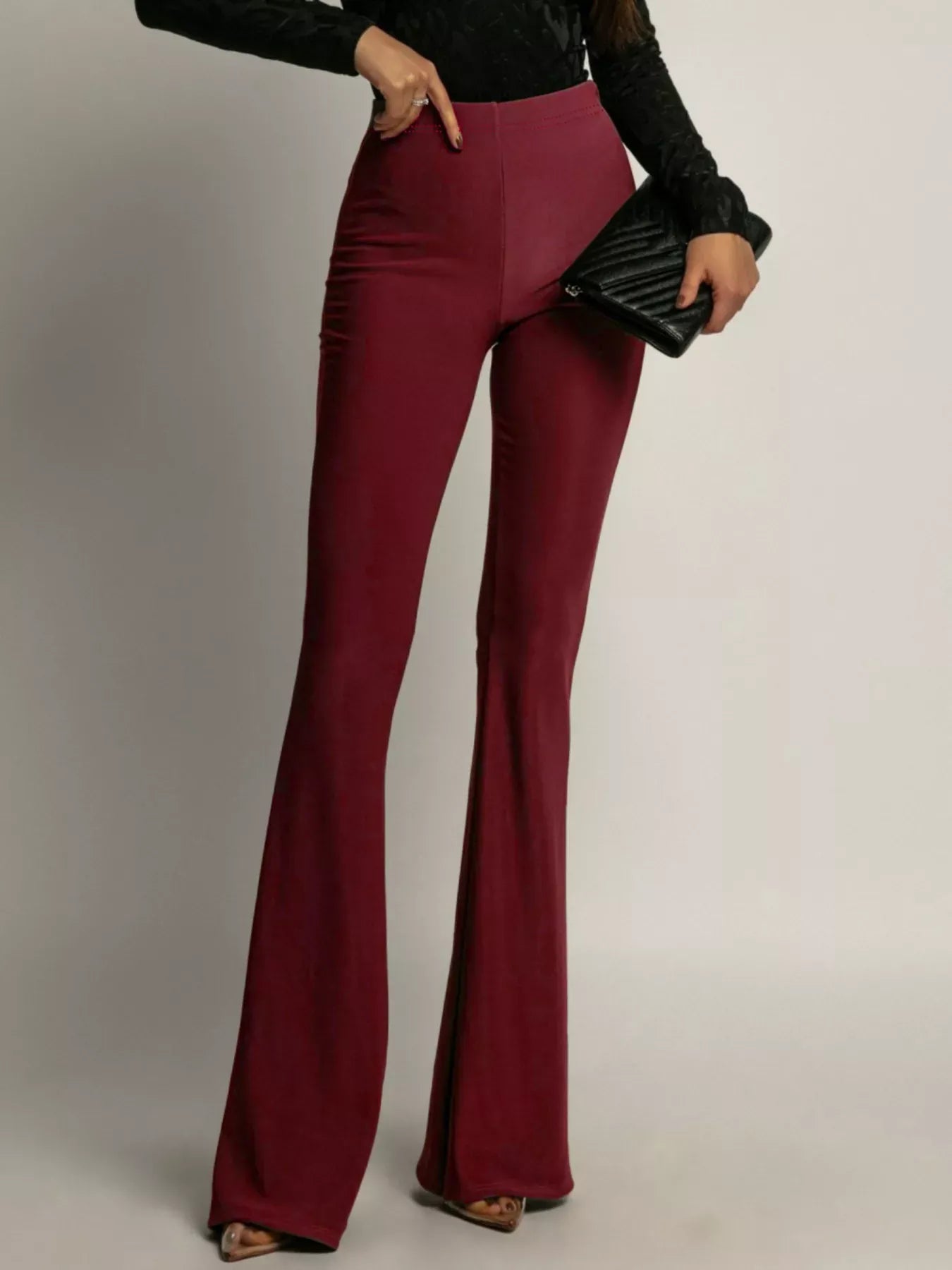 High-Waisted Flared Pants Dress Pants Red / S The Nichole Collection