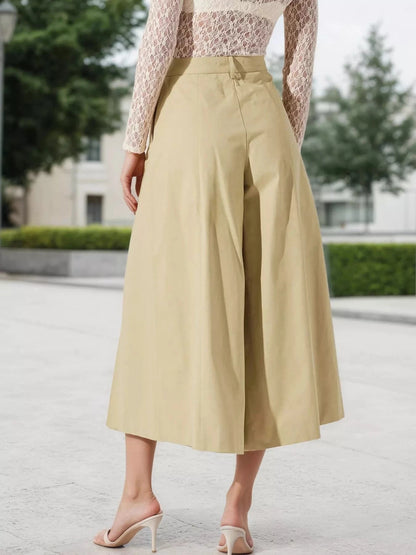 High-Waisted Pleated Wide-Leg Cropped Pants Trendsi