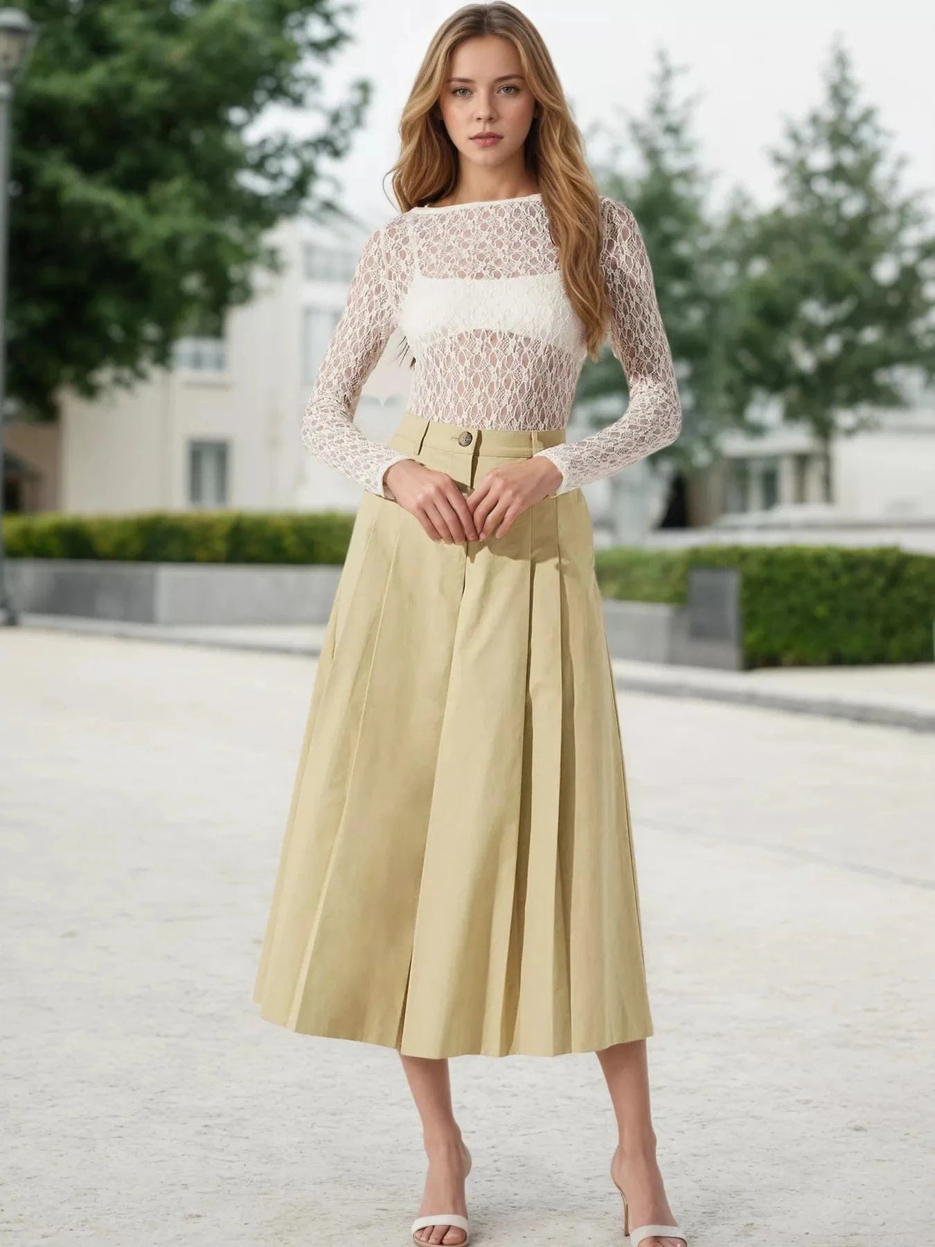 High-Waisted Pleated Wide-Leg Cropped Pants Trendsi