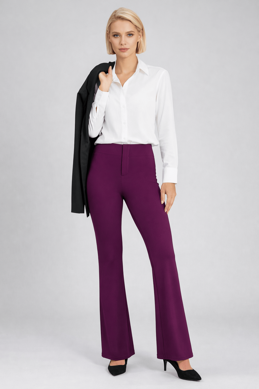 High-Waisted Sculpting Stretch Flare Trousers X-Small / Berry The Nichole Collection