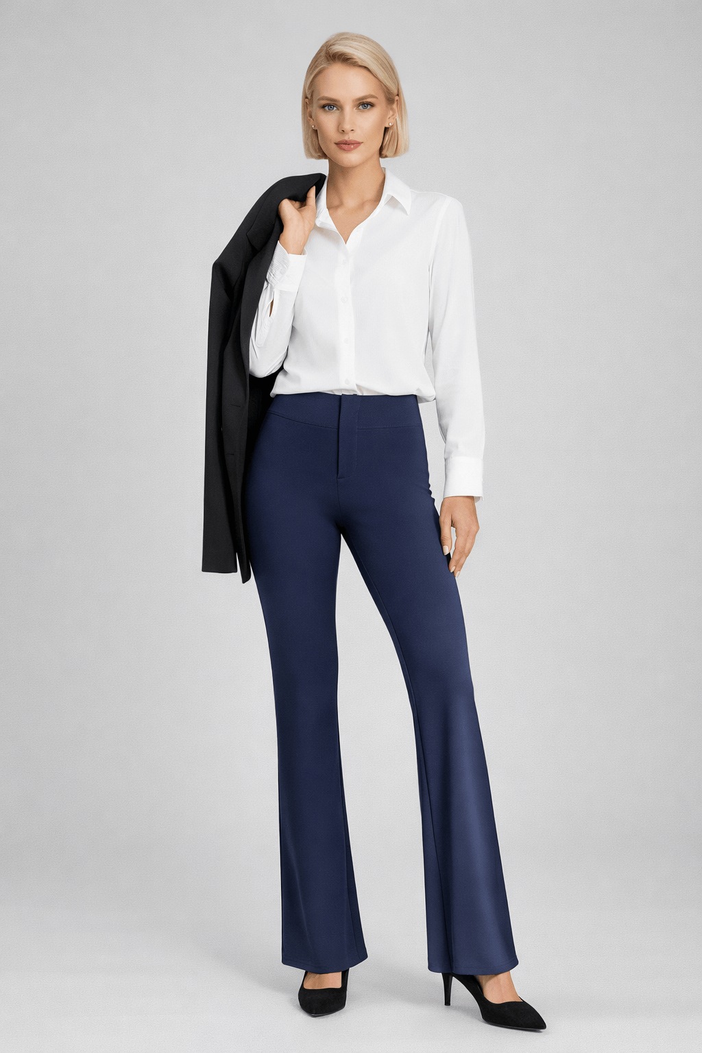 High-Waisted Sculpting Stretch Flare Trousers X-Small / Navy Blue The Nichole Collection