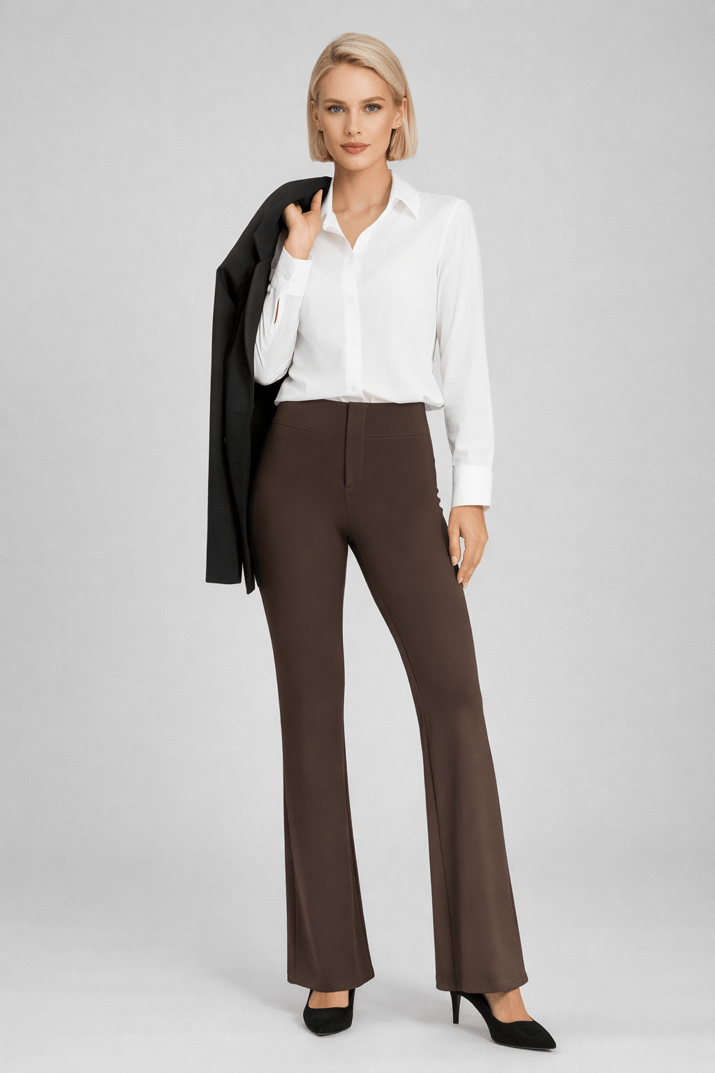 High-Waisted Sculpting Stretch Flare Trousers X-Small / Brown The Nichole Collection