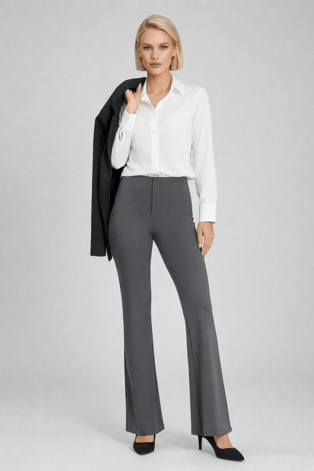 High-Waisted Sculpting Stretch Flare Trousers X-Small / Dark Grey The Nichole Collection
