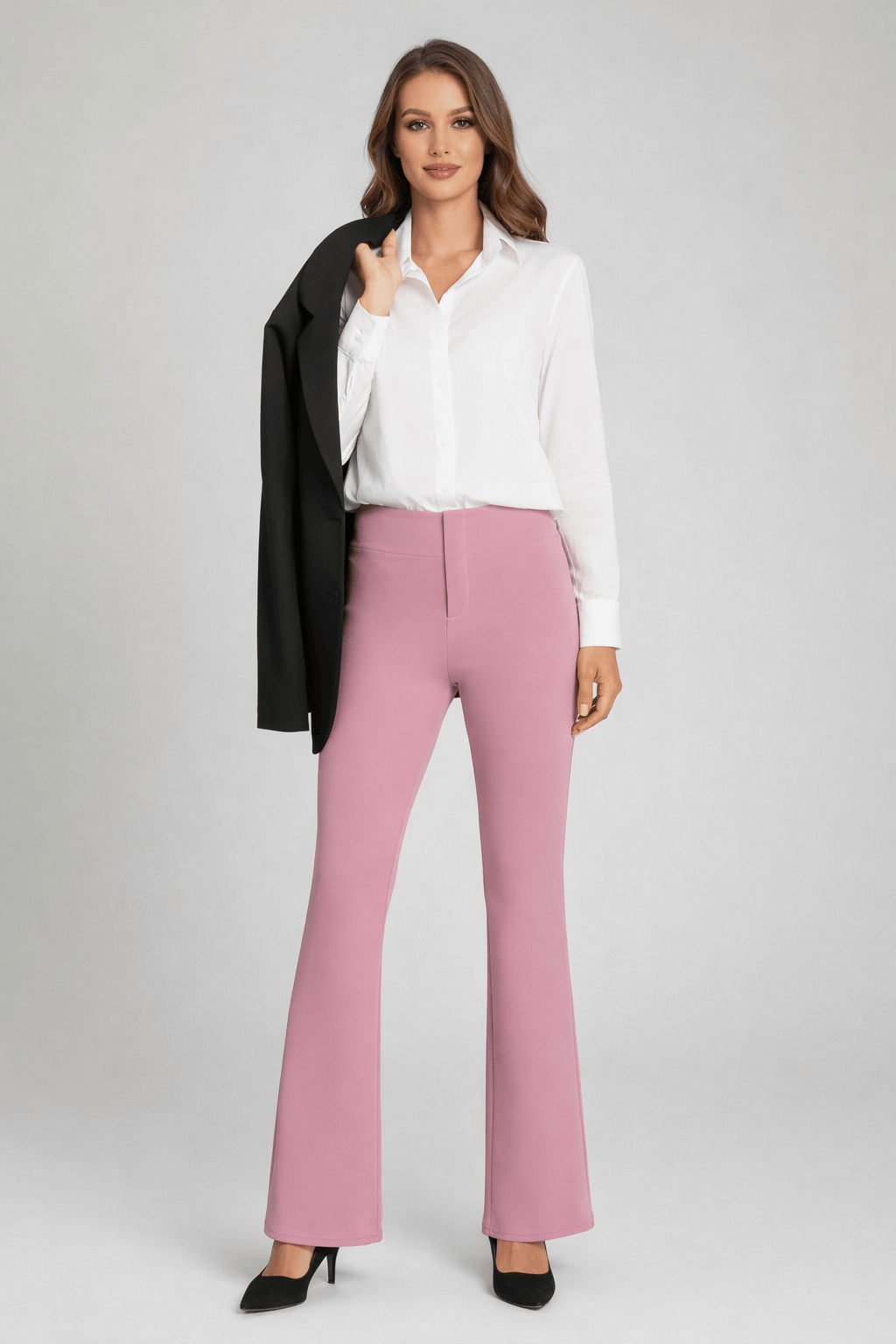 High-Waisted Sculpting Stretch Flare Trousers Small / Pink The Nichole Collection